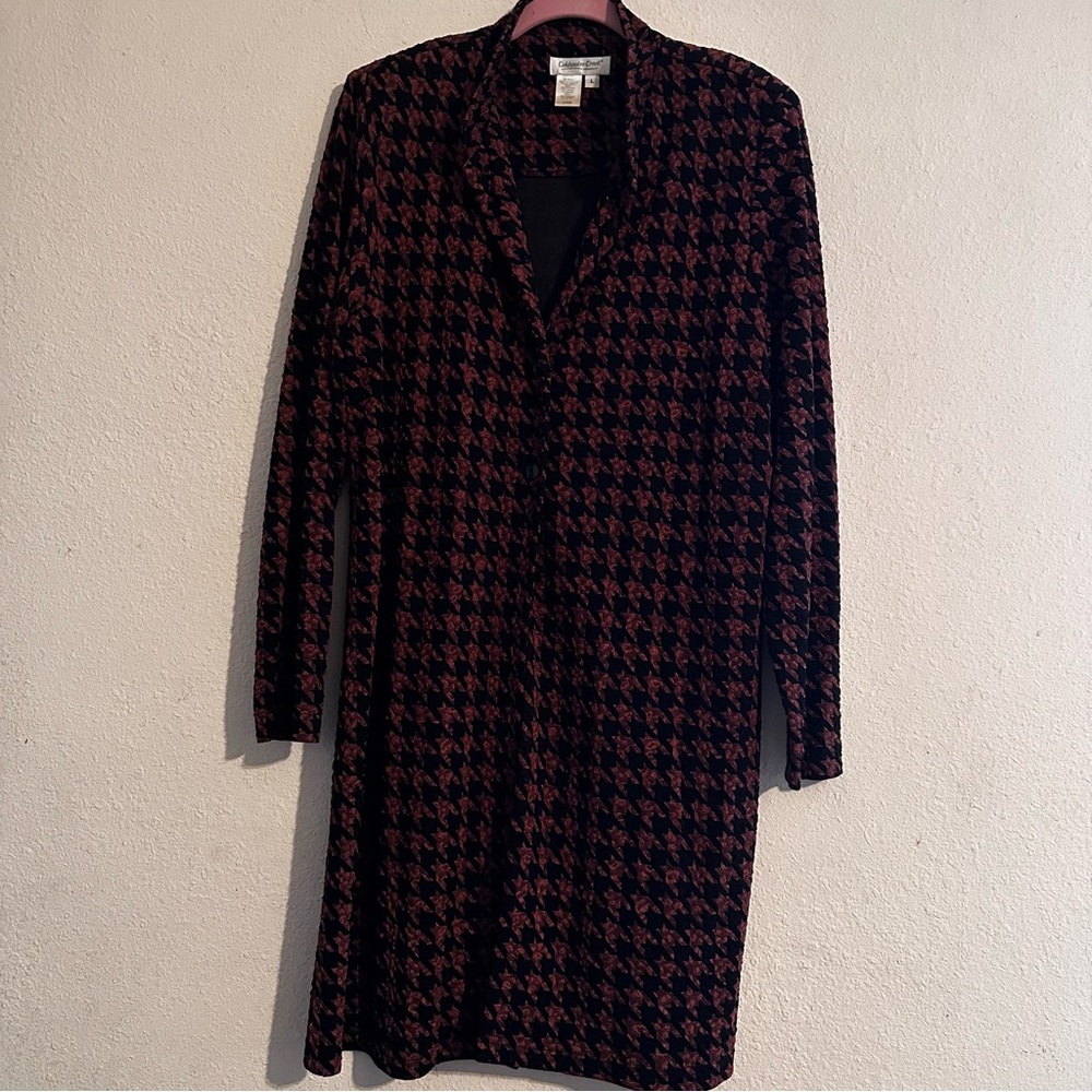Coldwater Creek black brown houndstooth long jacket